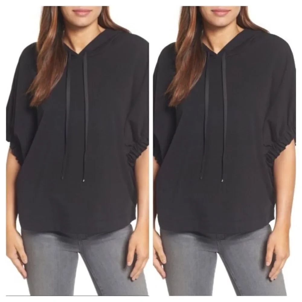 Bobeau Gathered Sleeve Black Hoodie Size XS